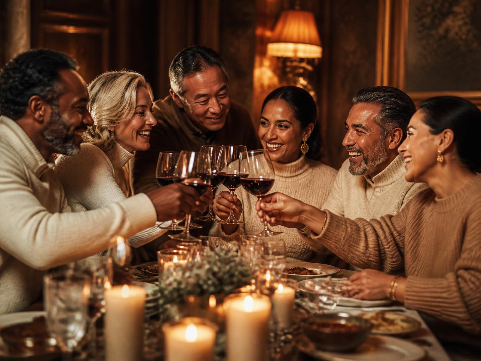 Mature adults from diverse backgrounds sharing a warm gathering